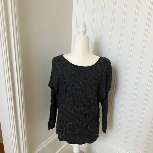 Velvet Tees Velvet by Graham & Spencer Black Metallic Long Sleeve Top Size Large