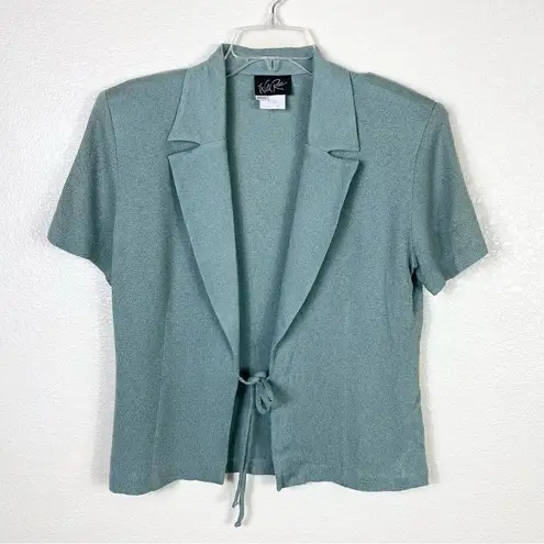 Vintage Wild Rose Grey Blue Short Sleeve Tie Front Blazer Shirt Size 4