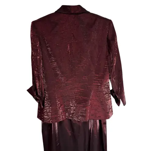 Alex Evenings Women Burgundy Metallic Jacquard 2 Pc Jacket Dress Set Size 14