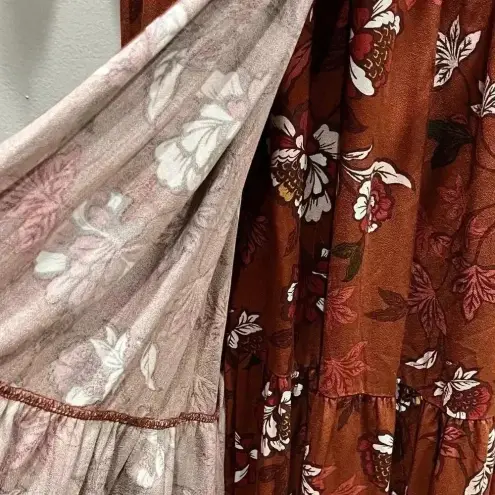 ELOQUII Elements Floral Print Midi Wrap Dress with Puff Sleeves, 16 Brown