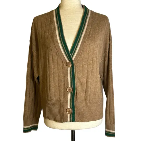 Monrow Wool Cashmere Varsity Camel Lounge Cardigan Sweater Size Small HJ0208