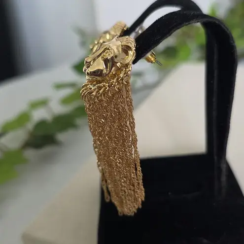 Boutique Statement Glam Gold Lion Earrings with Shimmer Chain Fringe