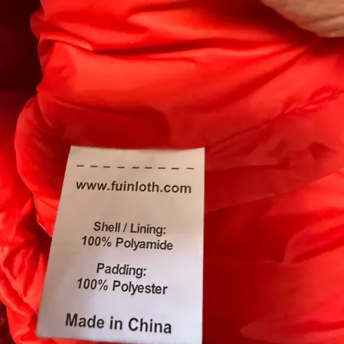 Fuinloth Puffer Vest High Collar Lightweight Cropped XS Red Orange