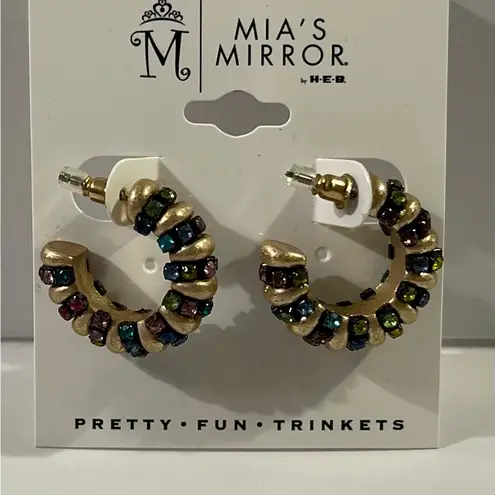 NWT Mia's Mirror Multicolor Gemstone Gold Hoop Earrings