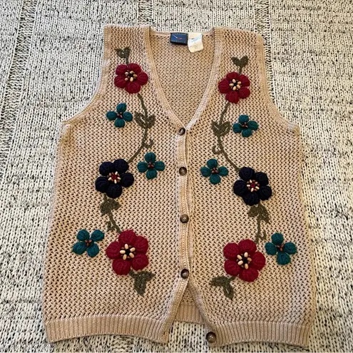 Jantzen Classics Vintage Boho Knit Floral Sweater Vest Women’s Size M EUC