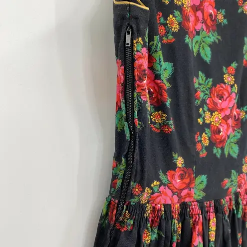 Vintage 1960s Fit N Flare A Line Dress Floral Print Sleeveless Womens XXS