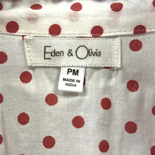 Eden & Olivia Eden Olivia Button Up Roll Tab 3 Quarter Slv Double Pocket Polka Dot Blouse PM