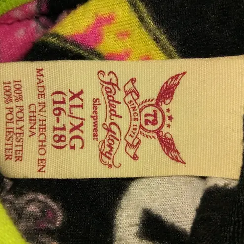 Faded Glory FG Sleep Shirt XL 16/18 Soft Fleece Neon Dino Hoodie Top