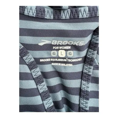 Brooks  Women Large Bring It Racerback Storm Stripe Blue gray Workout Tank Top