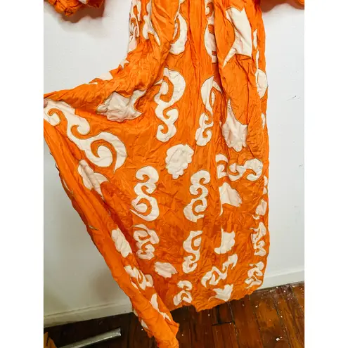 CHUFY Orange White Design Cupro Blend 3/4 Sleeves Lucia Maxi Dress Size Medium