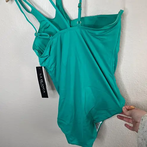 La Blanca Womens Strappy One Shoulder One Piece Swimsuit 12 Emerald