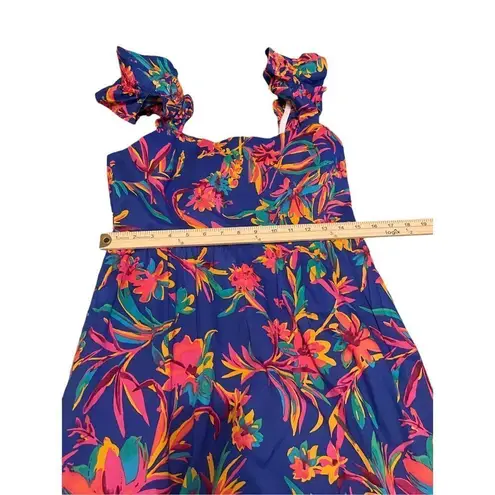 NWT JCrew Floral Tropical Square Neck Midi Dress Blue Size 8