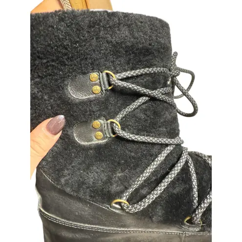 FitFlop Superblizz Black Faux Fur Snow Boots Winter Lace Up Cozy Warm