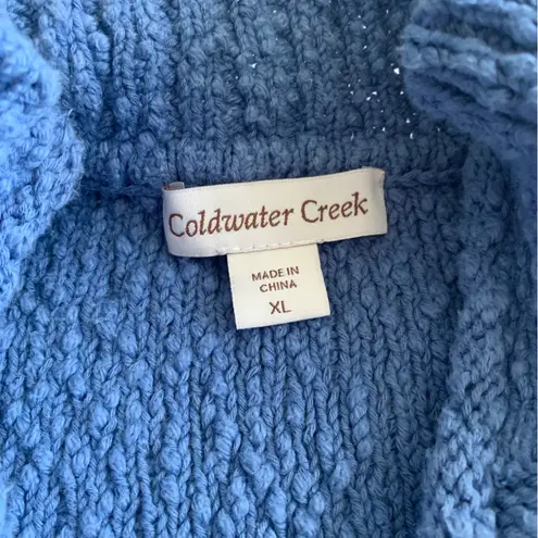 Coldwater Creek  XL cotton zip up mock turtle neck textured sweater in blue