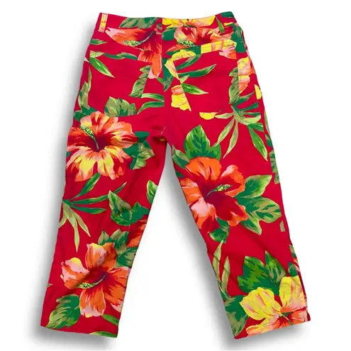 Ralph Lauren Vintage Ralph by  Red Yellow Floral Hibiscus Cropped Capri Pants