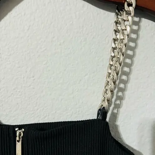 Maniere De Voir Women Black Cut Out Chained Full Front Zipper Mini Dress Sz 4