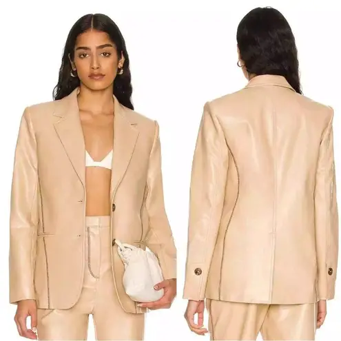 L'Academie Faux Leather Contrast Stitching Oversized Blazer Size XS