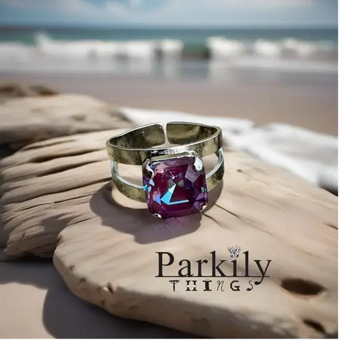Handcrafted sparkly ring made with burgundy delite Swarovski crystal adjustable Silver