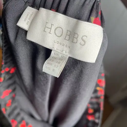 Hobbs London Hobbs Black & Red floral Knife Pleated Midi Skirt Elastic Waist - UK 12/ US 8