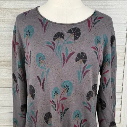 GUDRUN SJODEN Scandi/Nordic 3/4 Sleeve Sweater Midi Dress Gray/Floral