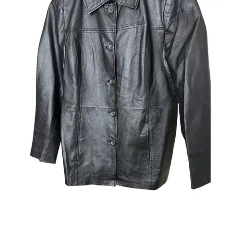 East 5th Womens Genuine Leather Black Button Front Collared Jacket X-Large