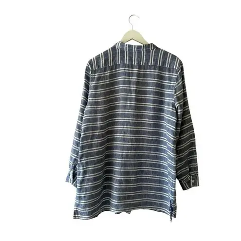 Garnet Hill linen blue nautical white striped lagenlook breathable SZ L#2327