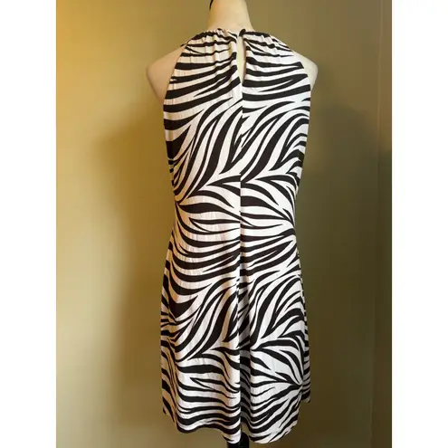 Enfocus Studio Zebra Print Halter Neck Ruffle Dress 12 Y2K boho whimsi animal