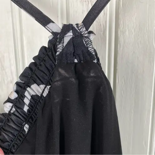 RUNAWAY THE LABEL Maxi Dress Size Large US 8 Black White Floral Key Hole Cutout