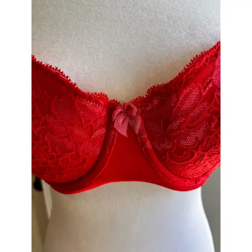 Adore Me Adore MeRed Lace Bra Push Up Padded Balconette Bow Detail Lingerie
34 D