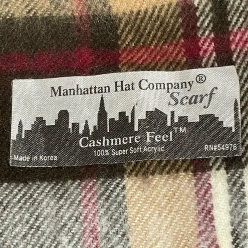 Manhattan Hat Company Brown Red Cream Plaid Fringe Scarf