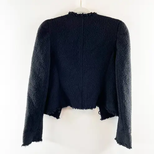 Club Monaco Long Sleeve Collarless Button Front Bouclé Blazer Black 2