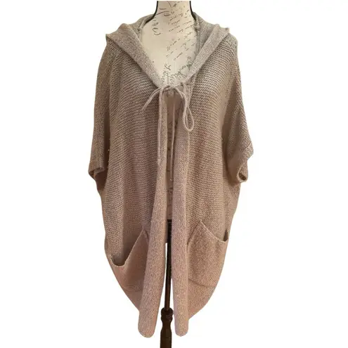 VELVET By Graham & Spencer women's hoodie long open front cardigan wool blend S Tan