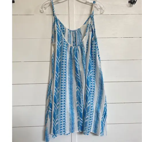 Elan Womens White Blue Geometric Print Halter Neck Mini Dress Beach Cover Up XL