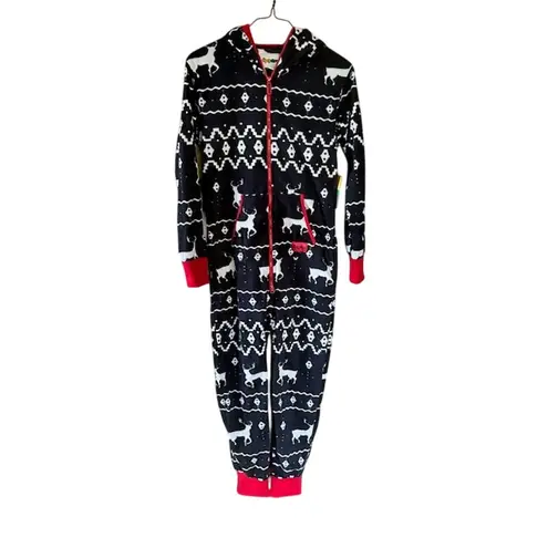 Tipsy Elves Blue Moose Fair Isle Fleece Jumpsuit Pajama Size S, NWT