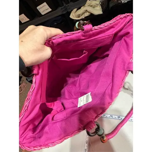 barney's new york NWT Barney’s NY Pink Straw Beaded Handle Tote Bag