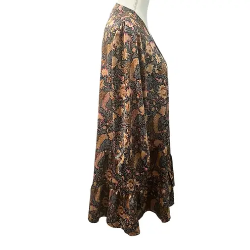 MELLODAY V Neck Tunic Top Mini Dress Floral Tiered Long Sleeve Pullover L