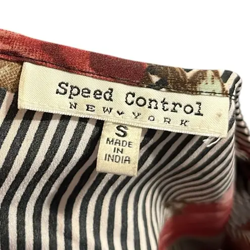 Speed Control New York zipper front striped floral dress. Brass hardware Black