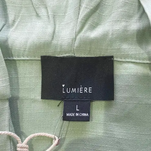 Lumière New V-Neck Hooded Top Drawstring Hem Woven Hoodie Sage