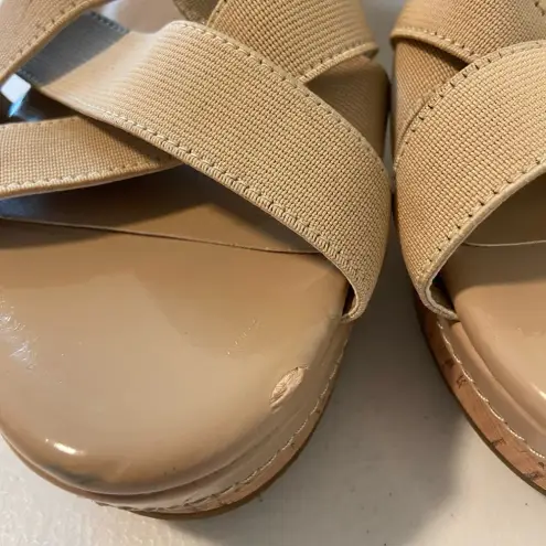 Laura Ashley women’s nude elastic strap platform sandals — size 9.5