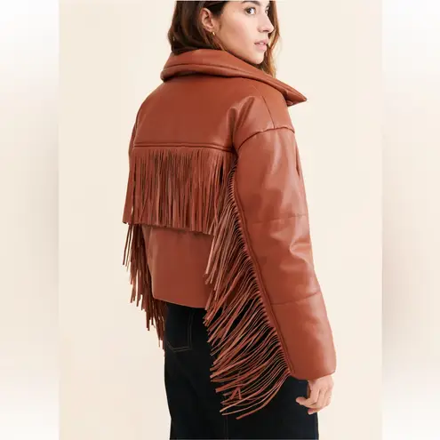 NUULY x BLANKNYC Vegan Leather Fringe Puffer Sz S Brown