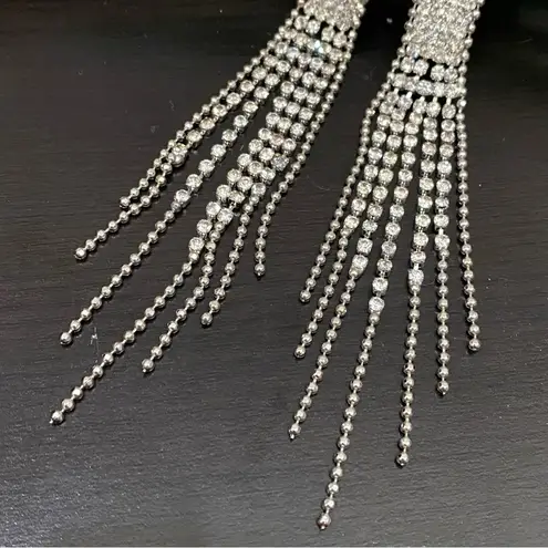 Vintage Unsigned Pavé Clear Rhinestones Drop Fringe Runway Statement Earrings