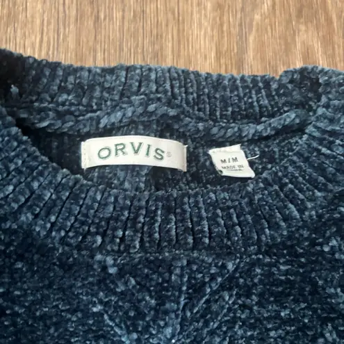 Orvis Women’s Chenille Pullover Sweater Teal Blue Crew Neck — Medium