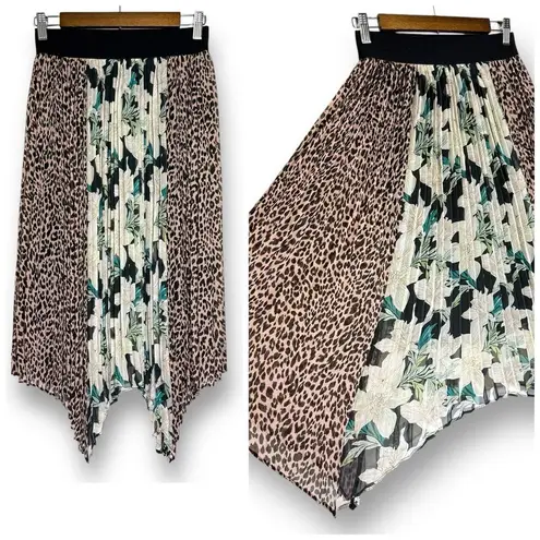 Anthropologie Skirt Small SEN Pleated Animal Print Floral Asymmetrical Pull On
