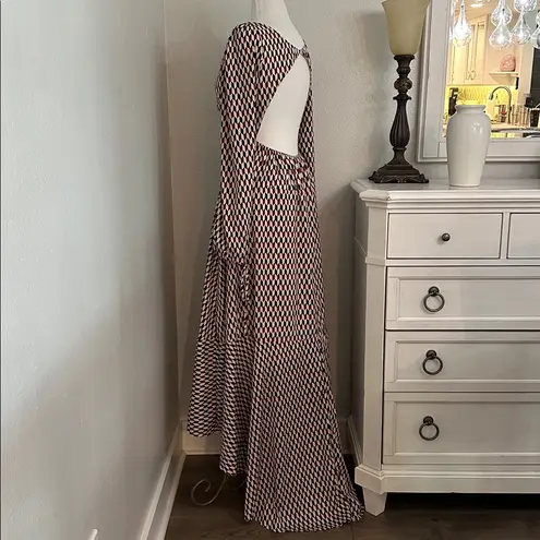 Mulla High Low Ruffle Cut Out Maxi Dress Red Black Geometric Size Medium