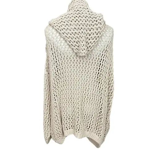 Mikka Boho Hand Knit Slouchy Open Knit Hooded Cardigan Sweater OS Tan Size undefined