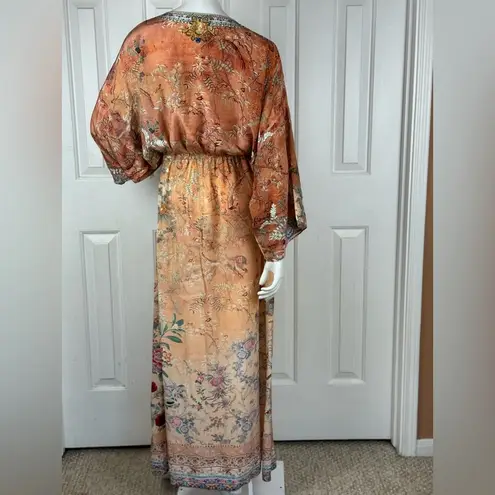 Camilla Orange Fooral Split Pocket Maxi Long Sleeve Size Small Dress