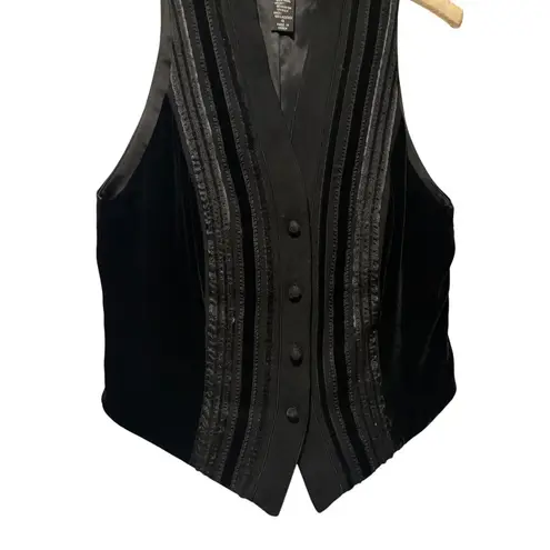Ellen Tracy Vintage Black Velvet Satin Tux Vest Lined Front Button 100% Wool