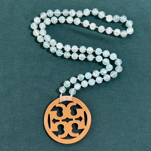 Tory Burch Statement Pendant Necklace Semi Precious Stones Sea Mist Green Handmade Jewelry