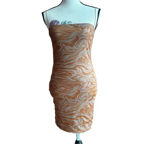 Meshki Mia Orange Brown Mesh Bodycon Mini Dress Women's Size Medium Sexy