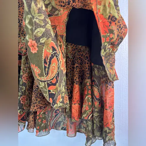 Coldwater Creek  L Fall Multi Mixed Media Print Ruffle Midi Skirt - Petite